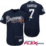 Maglia Baseball Uomo Atlanta Braves 7 Dansby Swanson Blu 2017 Allenamento Primaverile Flex Base