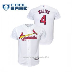 Maglia Baseball Bambino St. Louis Cardinals 4 Yadier Molina Cool Base Primera Replica Bianco