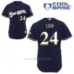 Maglia Baseball Uomo Milwaukee Brewers Adam Lind 24 Blu Blu Alterner Cool Base