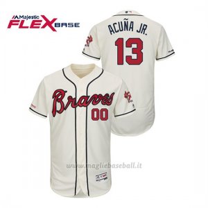 Maglia Baseball Uomo Atlanta Braves Ronald Acuna Jr. 150th Aniversario Patch Autentico Flex Base Crema
