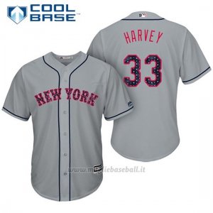 Maglia Baseball Uomo New York Mets 2017 Estrellas y Rayas Matt Harvey Grigio Cool Base