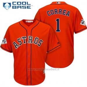 Maglia Baseball Uomo Houston Astros 2017 World Series Carlos Correa Arancione Cool Base
