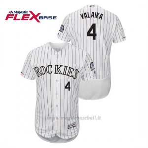 Maglia Baseball Uomo Colorado Rockies Pat Valaika 150th Aniversario Patch Flex Base Bianco