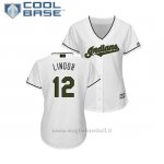 Maglia Baseball Donna Indians Francisco Lindor 2018 Dia de los Caidos Cool Base Bianco