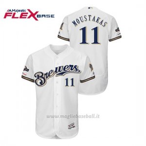 Maglia Baseball Uomo Milwaukee Brewers 11 Mike Moustakas 2019 Postseason Flex Base Bianco