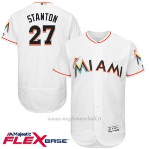 Maglia Baseball Uomo Miami Marlins Giancarlo Stanton 27 Bianco Flex Base Autentico Collezione Giocatore