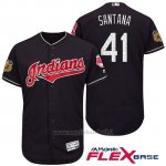 Maglia Baseball Uomo Cleveland Indians Carlos Santana Blu 2017 Allenamento Primaverile Flex Base Giocatore
