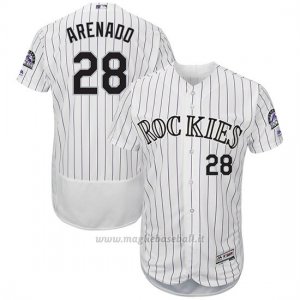 Maglia Baseball Uomo Colorado 28 Nolan Arenado Bianco Autentico Collezione Giocatore