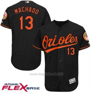 Maglia Baseball Uomo Baltimore Orioles 13 Manny Machado Autentico Collezione Nero Flex Base