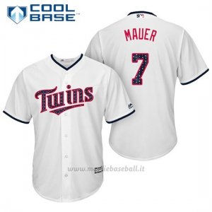 Maglia Baseball Uomo Minnesota Twins 2017 Estrellas y Rayas Joe Mauer Bianco Cool Base