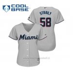 Maglia Baseball Donna Miami Marlins Dan Straily Cool Base Majestic Road 2019 Grigio