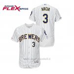 Maglia Baseball Uomo Milwaukee Brewers Orlando Arcia 150th Aniversario Patch Autentico Flex Base Bianco Blu