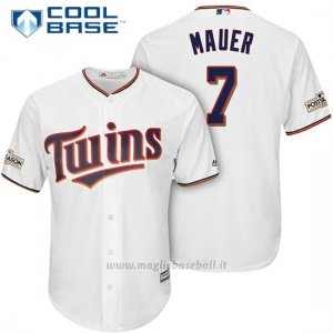 Maglia Baseball Uomo Minnesota Twins 2017 Postseason Joe Mauer Bianco Cool Base