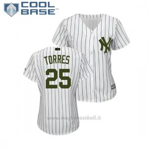 Maglia Baseball Donna New York Yankees Gleyber Torres 2018 Dia de los Caidos Cool Base Bianco