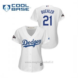 Maglia Baseball Donna Los Angeles Dodgers 21 Walker Buehler 2019 Postseason Cool Base Bianco
