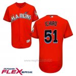 Maglia Baseball Uomo Miami Marlins 51 Ichiro Suzuki Alterner Fire Rosso Flex Base Autentico Collezione