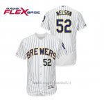 Maglia Baseball Uomo Milwaukee Brewers Jimmy Nelson 150th Aniversario Patch Autentico Flex Base Bianco Blu