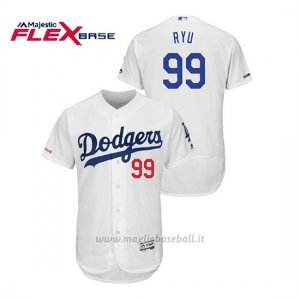 Maglia Baseball Uomo Los Angeles Dodgers Hyun Jin Ryu 150th Aniversario Patch Flex Base Bianco