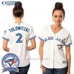 Maglia Baseball Donna Toronto Blue Jays Troy Tulowitzki 2 Bianco Cool Base 40 Anniversario