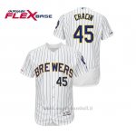 Maglia Baseball Uomo Milwaukee Brewers Jhoulys Chacin 150th Aniversario Patch Autentico Flex Base Bianco Blu