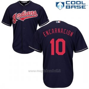 Maglia Baseball Uomo Cleveland Indians 10 Edwin Encarnacion Blu2017 Cool Base