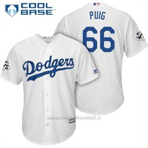 Maglia Baseball Uomo Los Angeles Dodgers 2017 World Series Yasiel Puig Bianco Cool Base