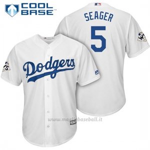 Maglia Baseball Uomo Los Angeles Dodgers 2017 World Series Corey Seager Bianco Cool Base