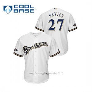 Maglia Baseball Uomo Milwaukee Brewers 27 Zach Davies 2019 Postseason Cool Base Bianco
