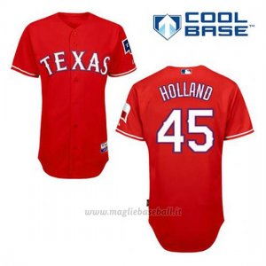 Maglia Baseball Uomo Texas Rangers Derek Holland 45 Rosso Alterner Cool Base