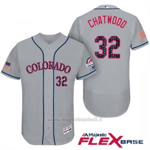 Maglia Baseball Uomo Colorado Rockies 2017 Estrellas y Rayas Tyler Chatwood 32 Grigio Flex Base