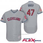 Maglia Baseball Uomo Cleveland Indians 2017 Estrellas y Rayas Trevor Bauer Grigio Flex Base