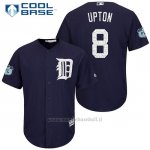 Maglia Baseball Uomo Detroit Tigers Justin Upton 8 Blu 2017 Allenamento Primaverile Cool Base Giocatore