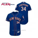 Maglia Baseball Uomo New York Mets Noah Syndergaard 150th Aniversario Patch Autentico Flex Base Blu