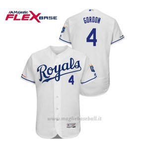 Maglia Baseball Uomo Kansas City Royals Alex Gordon 150th Aniversario Patch Flex Base Bianco