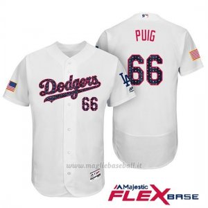Maglia Baseball Uomo Los Angeles Dodgers 2017 Estrellas y Rayas Yasiel Puig Bianco Flex Base