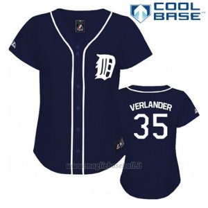 Maglia Baseball Uomo Detroit Tigers Justin Verlander 35 Blu Blu Cool Base