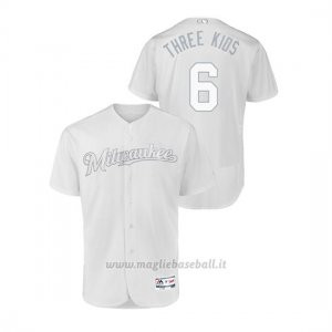 Maglia Baseball Hombre Milwaukee Brewers 6 Lorenzo Cain 2019 Players Weekend Autentico Bianco