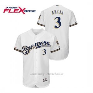 Maglia Baseball Uomo Milwaukee Brewers Orlando Arcia 150th Aniversario Patch Autentico Flex Base Bianco