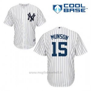 Maglia Baseball Uomo New York Yankees Thurman Munson 15 Bianco 1ªCool Base