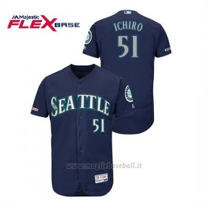 Maglia Baseball Uomo Seattle Mariners Ichiro Suzuki 150th Aniversario Patch Autentico Flex Base Blu