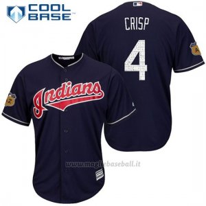 Maglia Baseball Uomo Cleveland Indians Coco Crisp 4 Blu 2017 Allenamento Primaverile Cool Base Giocatore