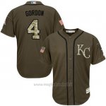 Maglia Baseball Uomo Kansas City Royals 4 Alex Gordon Verde Salute To Service