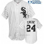 Maglia Baseball Uomo Chicago White Sox 24 Joe Crojoe Bianco Pinstripe Majestic Cool Base