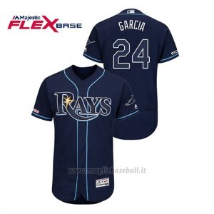 Maglia Baseball Uomo Tampa Bay Rays Avisail Garcia 150th Aniversario Patch Autentico Flex Base Blu