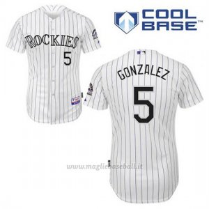 Maglia Baseball Uomo Colorado Rockies Carlos Gonzalez 5 Bianco 1ªCool Base
