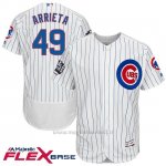 Maglia Baseball Uomo Chicago Cubs 49 Jake Arrieta Bianco 2016 World Series Champions Flex Base