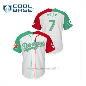 Maglia Baseball Uomo Los Angeles Dodgers 7 Julio Urias Mexican Heritage Night Cool Base Bianco