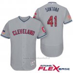 Maglia Baseball Uomo Cleveland Indians 2017 Estrellas y Rayas Carlos Santana Grigio Flex Base