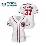 Maglia Baseball Donna Washington Nationals 37 Stephen Strasburg 2019 Postseason Cool Base Bianco