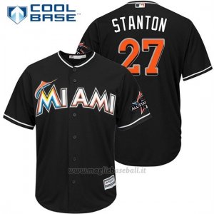 Maglia Baseball Uomo Miami Marlins 27 Giancarlo Stanton Nero2017 Cool Base